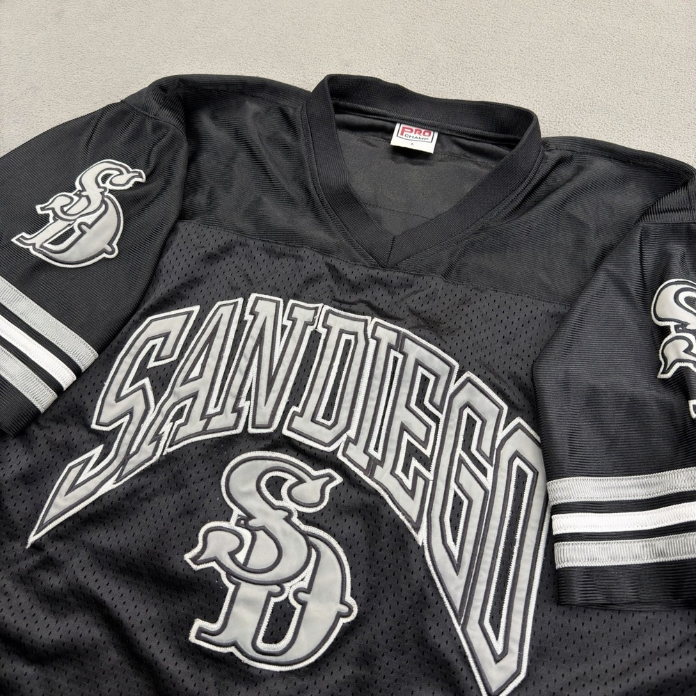 Vintage Pro Champ San Diego Padres Football Jersey Mens L Black Mesh Baseball